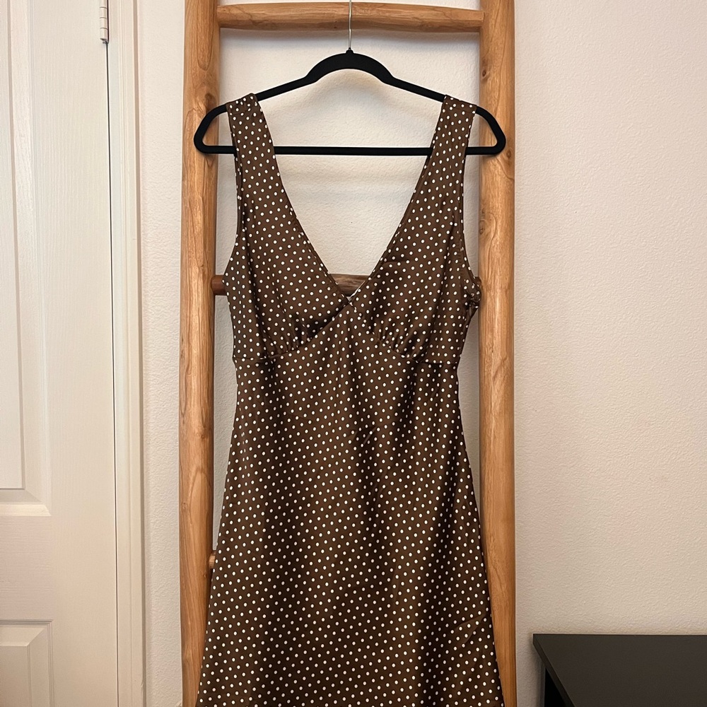 Brown Polka Dot Satin Dress